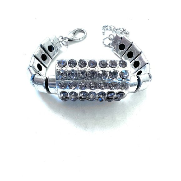 Silver Color Bracelet with Simulated Crystals - Picture 1 of 4